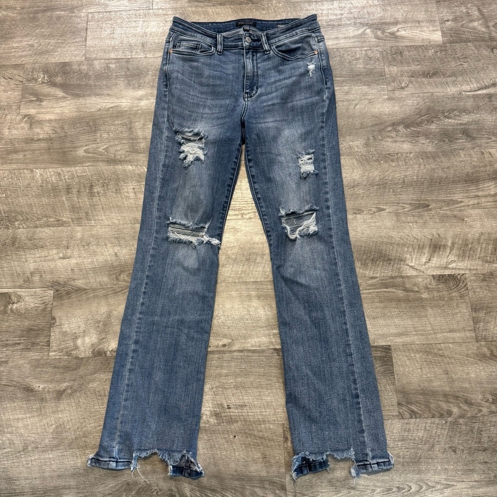 Judy Blue Mid Rise Destroyed Straight Denim Jean Stretch Sz. 7/28